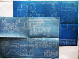 スチームボイラー/８シリンダースチームエンジン設計図2枚「科学と模型」附録　戦前