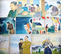 戦時紙芝居「母は泣かず」羽室邦彦画　全20枚揃い 日本教育画劇(株)　昭和19年
