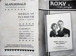 「ROXY REVIEW」Vol.ⅳ No.29　ヘンリー・ハンター/アン・プレストン映画「仮釈放」プログラム 1936年