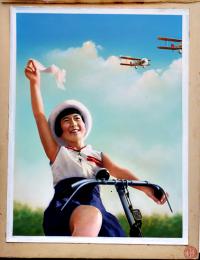 「少女倶楽部」口絵原画「自転車に乗った少女」エアーブラシ写真修正　取扱注意　昭和14年