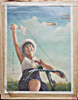 「少女倶楽部」口絵原画「自転車に乗った少女」エアーブラシ写真修正　取扱注意　昭和14年