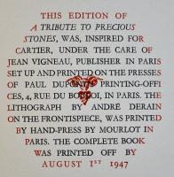 宝石へのトリビュート　ヴィルフォッセ・ヘロン・ド著　アンドレ・ドランリトグラフ１葉入　カルティエ刊　1947年