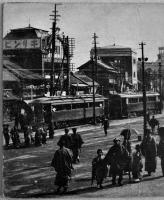 東京名所絵葉書　上野廣小路（路面電車/キリンビール看板/街並）白黒写真版1枚　戦前