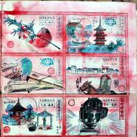 大阪電車雙六（双六）春盛・画　彩色木版刷 色滲み有り　折目切れ痛み有り　明治42年
