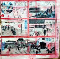 大阪電車雙六（双六）春盛・画　彩色木版刷 色滲み有り　折目切れ痛み有り　明治42年