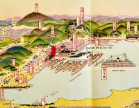 琵琶湖鉄道汽船交通鳥瞰図/びわ湖めぐりみどり丸リーフレット 太湖汽船 戦前