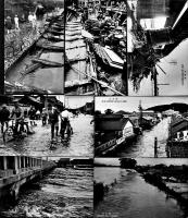 絵葉書　岡山市大颱風水惨禍（其ノ1其ノ2）白黒写真版2種15枚袋付　昭和9年