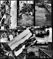 絵葉書　岡山市大颱風水惨禍（其ノ1其ノ2）白黒写真版2種15枚袋付　昭和9年