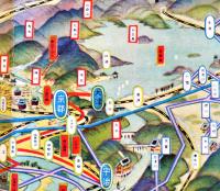 電気大博覧会会場全景図絵/大大阪市街電鉄線路図/三電力送電線路図/郊外電鉄線路図（鳥瞰図）吉田初三郎画