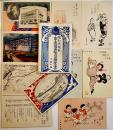 家庭圓満繁昌絵葉書　カラー10枚組袋付（魔法発光絵葉書含）報知新聞社　戦前