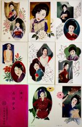 日活関西撮影所女優写真絵葉書　カラー写真版8枚袋付　京都太秦撮影所　戦前