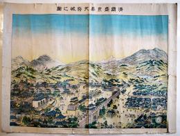 清國盛京奉天府城之図（カラー奉天城鳥瞰図）画作兼印刷発行日本橋区・鈴木源四郎　明治27年