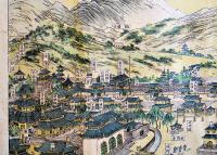 清國盛京奉天府城之図（カラー奉天城鳥瞰図）画作兼印刷発行日本橋区・鈴木源四郎　明治27年