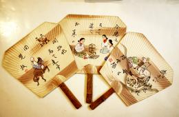 銃後標語入団扇　カラーイラスト川柳入3枚　国防婦人会/愛国婦人会/防空　戦中戦時