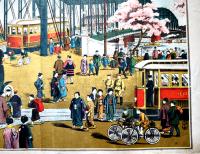 東京名所（大判）両国橋之光景　彩色砂目石版画　浦島堂　大正7年