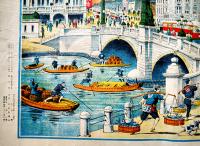 東京名所（大判）日本橋繁華之光景　彩色砂目石版画　天正堂画局　大正9年