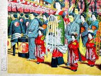 東京名所（大判）新吉原花魁道中之光景　彩色砂目石版画　天正堂画局　大正14年