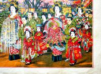 東京名所（大判）新吉原仲之町花魁道中之賑ひ　彩色砂目石版画　浦島堂　大正11年