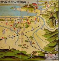 福岡市及附近名所案内図（鳥瞰図）福岡市松屋百貨店発行　戦前
