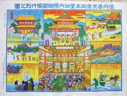信州善光寺御本堂御内陣御開帳行列之図　53×39.5㎝　カラー印刷　鳥居商会発行　昭和11年