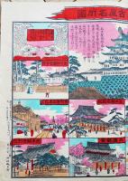 金城及名古屋名所　53.5×38㎝　彩色合羽摺り　菊花堂　明治43年
