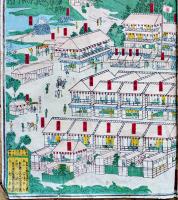 堅州二荒山温泉図　49×36.5㎝　彩色木版画　画工安達平七　出版人小林次郎/村上喜市　明治15年