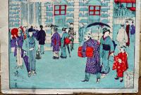 錦絵　東京真景名所　新橋停車場之図　延一画　彩色木版画37.5×25㎝　発色良好　武川卯之吉発行　明治刷り