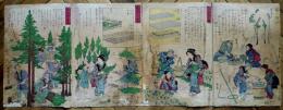 衣喰住之内家職幼絵解之図「蕨の製法」「茶植附図」「杦の苗仕立方」「杉の生育方」彩色木版画4枚　曜齋国輝(二代歌川国輝)文部省発行　明治初期刷り　