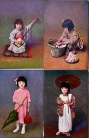 絵葉書　愛らしき日本子供「雪ちゃん」カラー写真版8枚組袋付美品　戦前