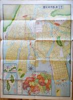 廣島市街全図　カラー54.3×39.㎝片面銅版印刷端余白少切れ　袋付　日下伊兵衛/和楽路屋　大正14年