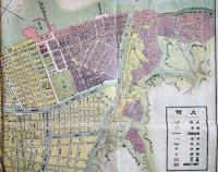 改正横濱市全図　カラー銅版印刷54.5×39㎝ 裏面商店広告入 並品　明治30年