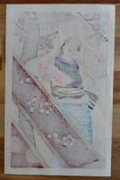 多色摺木版画「張板」竹久夢二刷込サイン 用紙サイズ20×13㎝ 発色良好美品　摺年不詳
