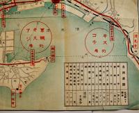 清水市遊覧地図　38.5×23.5㎝　3色刷り片面印刷　江尻駅前清水市案内所　戦前