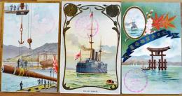 軍艦安芸進水記念絵葉書　カラーイラスト3枚スタンプ付並上品　呉海軍工廠　戦中戦時