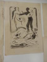 村上松次郎直筆挿絵原稿5点　石の下の記録完結編　大下宇陀児 宝石昭和25年5月号　岩谷書店編集者旧蔵

1951年 第4回 日本推理作家協会賞長編部門受賞作
大下宇陀児の長編推理小説。昭和23年（1948）から昭和25年（1950）にかけて発表、単行本は昭和26年（1951）刊行。昭和24年（1949）の光クラブ事件など、アプレゲール犯罪が頻発した時期に書かれた作品であり、その影響を感じさせる。第4回日本探偵作家クラブ賞受賞。

石の下の記録
受賞者：大下宇陀児
受賞の言葉受賞の喜び

「石の下の記録」が授賞作品になったことを、むろん私は喜んでいる。賞をもらっても私が喜ばないのじゃないか、と微妙な考え方をしていた人もあったように察せられるが、そんなことはない。たしかに私は大喜びである。書き改めたい部分がかなりある。笠原登場の場面がまづいし、貴美子夫人が十分に書けていない。園江新六の失踪を、もっと深く工夫した方がよかった。が、賞になってよかったと思うのである。特筆すべきことが二つほどあるが、その一つは、木々君がこの小説をたいそうほめてくれたことであり、他の一つは、乱歩さんが、この小説を賞としたくなかった、ということである。これは非常に興味のある問題だ。私が「石の下の記録」の作者でなかったら、それにつき言いたいことがあるが、今は遠慮しておいた方が無難であろう。たゞ、木々君の讃辞、その他あの作を認めてくれた人々に対し、心から感謝し、併せて乱歩さんには、やがていつか、乱歩さんも賞を与えたくなる小説で、しかも私流の小説を書いて見せるよ、と申しておくにとどめる。喜ぶ、とはいっても、私は喜んでばかりもいられない。この乱歩さんの態度で、探偵小説の本質を、もういっぺん、考えさせられるところがあった。