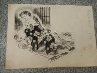 田螺骨董店 自筆挿絵原稿　香山滋作　今村恒美画　全3点揃　 探偵小説宝石　昭和28年　宝石編集者旧蔵品　肉筆原稿