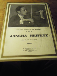 JASCHA HEIFETZ　1926年　THEATRE NATIONAL　DE L'OPERA　プログラムパンフ