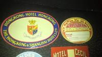 戦前ホテルラベル　4種　HONGKONG HOTEL THE HONGKONG &SHANGHAI HOTELS(185mm-125mm),HOTEL CECIL AGRA ALSA AT DELHI角いたみ(135mm-100mm),N.V.HOTEL SUMATRA(130mm-100mm),HOTEL DES INDES BATAVIA JAVA WELTEVREDEN((110mm-110mm)
