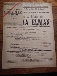 ミッシャ・エルマン1923年パリ公演チラシと半券　MISCHA　ELMAN　ヴァイオリニスト