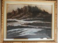 面川富　油彩画額「岩櫃山」15号　銀座タカゲン画廊　汎美術協会「七の会」