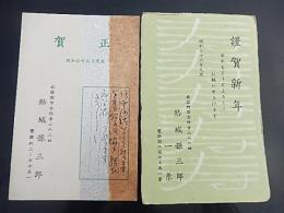 結城孫三郎　賀状2通　印刷　宛名手書き

結城孫三郎（ゆうき まござぶろう）は糸あやつり人形遣い師。江戸糸あやつり人形芝居「結城座」の座長

古賀宏一（こが・こういち＝舞台美術家）
商業演劇を中心に舞台美術を手掛け、日大や慶応大で講師も務めた。代表作に「古都憂愁」（伊藤熹朔賞）「華岡青洲の妻」など。