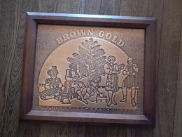 BROWN GOLD COFFEE　アラビックコーヒー　銅製看板　45cmー37cm
