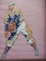 川西英　肉筆画　　額サイズ35cm-28cm

川西英（Hide Kawanishi、1894年7月9日 - 1965年2月20日) は日本の版画家、画家。本名は川西英雄。
1894年（明治27年）、兵庫県神戸市兵庫区東出町に回船・穀物問屋の七男として生まれる。1915年（大正4年）、神戸商業学校を卒業後、家業を継ぐ。1922年（大正11年）からは兵庫東出郵便局長を務めた。画家を志した時期についての資料は見つかっていないが、16歳のとき（1910年）に『セシル・アルディン作品の模写』（京都国立近代美術館蔵）を描いている。木版画は山本鼎の作品をみて志したとされ、1920年代より長らく国画会と日本版画協会を主な活動の場とした。1937年（昭和12年）に出版された『神戸百景』はエキゾチックな都市風景と風俗を描いた作品で、彼の代表作。 