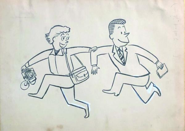 岡部冬彦 画稿 「オヤカマ氏」 2枚(漫画家(1922 - 2005)) / 徳尾