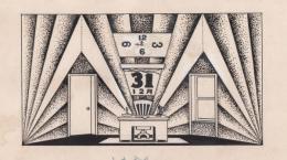 伊藤熹朔 (1899-1967)　「一に十二をかけるのと十二に一をかけるのと」第二場　「雨の降る日はわるいお天気」舞台装置図（文・久保田万太郎　単行本は中央公論社　少年少女劇集　昭和12年）1色　下絵？　習作？