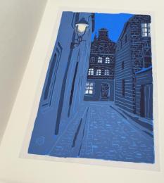東山魁夷木版画　「夕べの町」（集英社刊「古都を描く ドイツ・オーストリアを旅して」より)1枚＋「古都を描く ドイツ・オーストリアを旅して」の解説冊子1冊