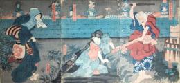 （錦絵）　三代目歌川豊国（歌川国貞）筆「三河町義平次お婆ア、団七嶌のおかぢ、喧嘩屋女房一寸お徳」