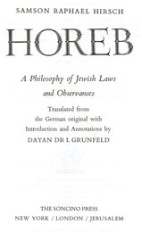 Horeb: A Philosophy of Jewish Laws and Observances