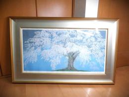 中島千波　肉筆サイン　大型リトグラフ　「永泉寺の枝垂桜」限200