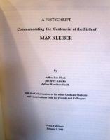 A Festschrift Commemorating The Centennial Of The Birth Of MAX KLEIBER